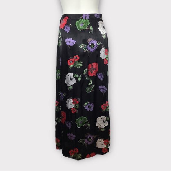 Tristan & Iseut Satin Black Maxi Skirt Purple White Rayon - Picture 4 of 6